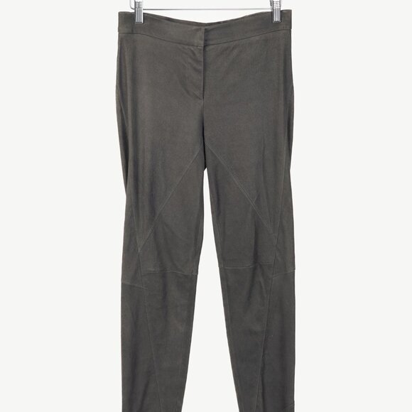 Brunello Cucinelli Grey Leather Panelled Skinny Pants - Picture 1 of 9